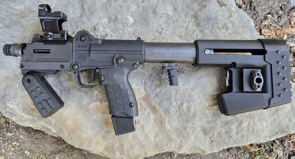 Close view of Dan Designs Things parts fitted to a KelTec SDP